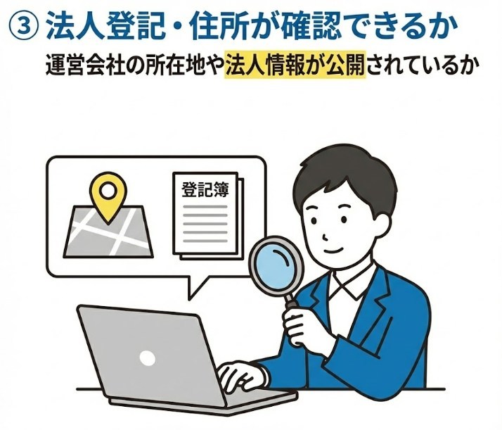 法人登記・住所が確認できるか