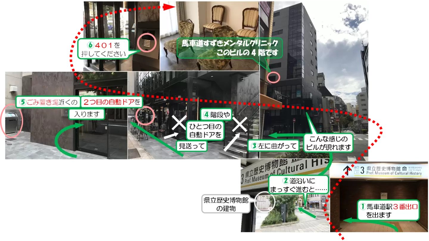 馬車道すずきメンタルクリニックまでのアクセスをまとめた画像