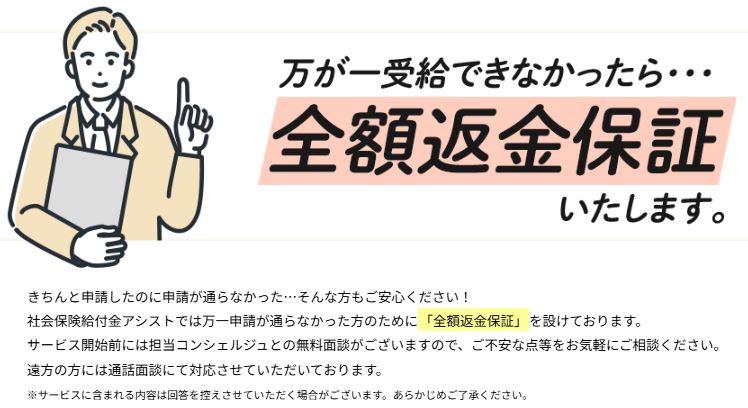 社会保険給付金アシスト公式サイトに記載された全額返金保証とサポート実績