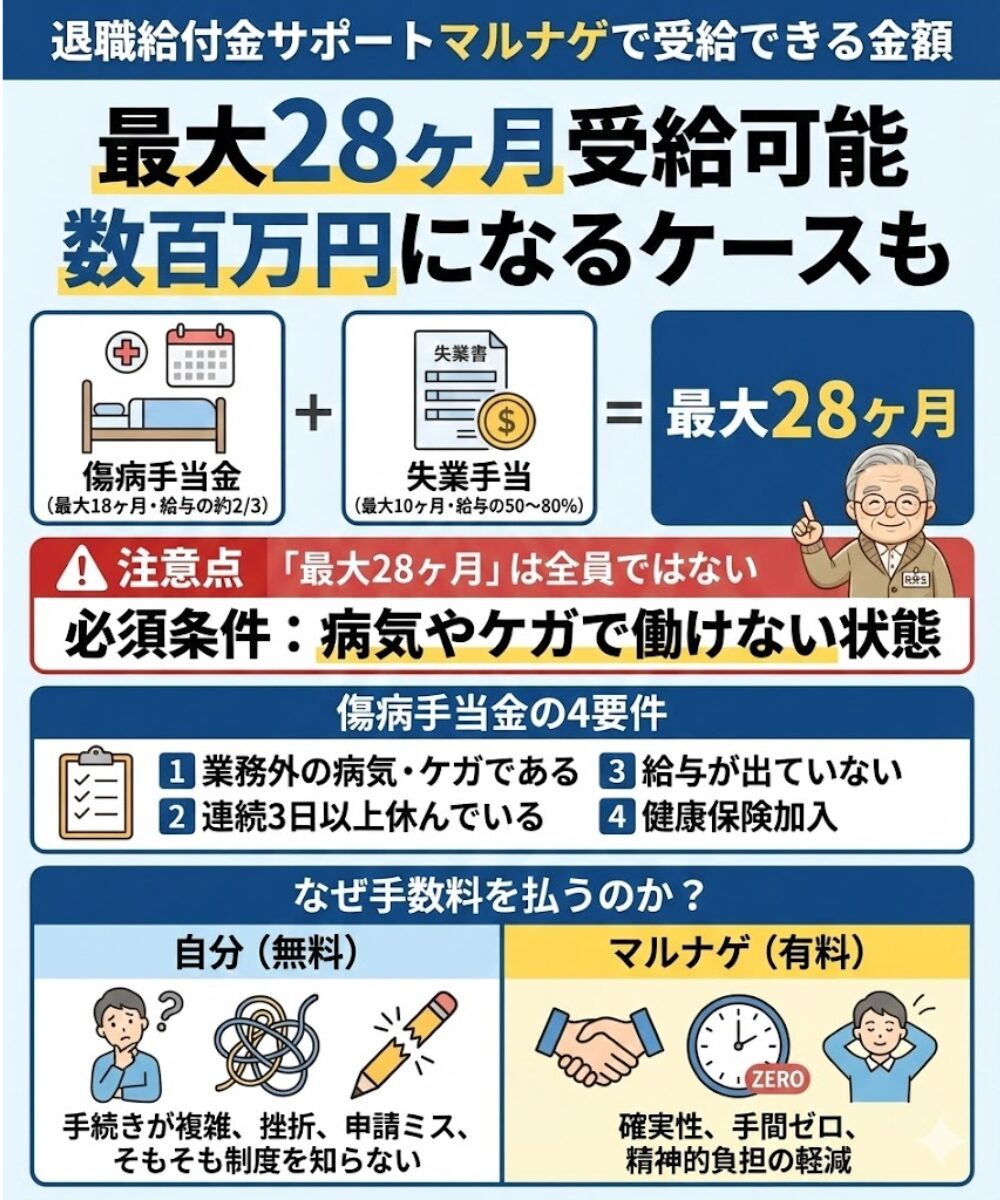 退職給付金サポートマルナゲで受給できる金額の目安は?手数料を引いた手取りはいくら?